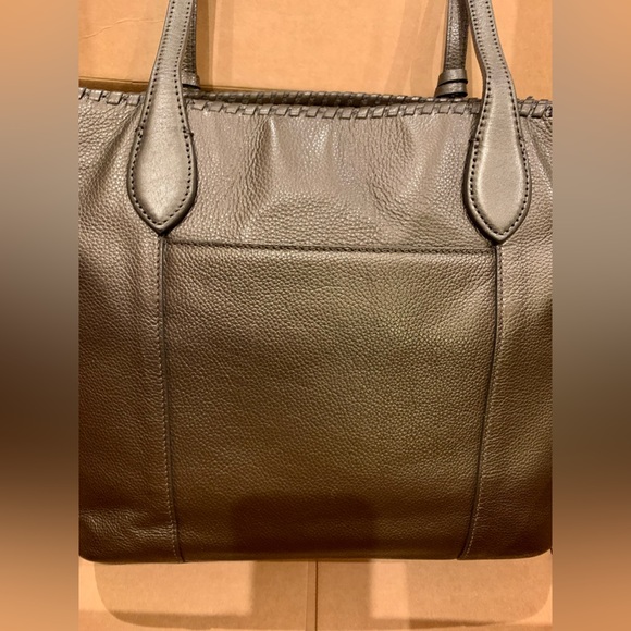 Brighten “Gabriella Medallion Tasseled Leather Tote” Color is Pewter - Picture 2 of 11